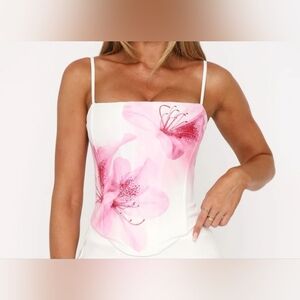 White Fox Boutique Bustier Top White Pink Size Medium In The Morning NWT